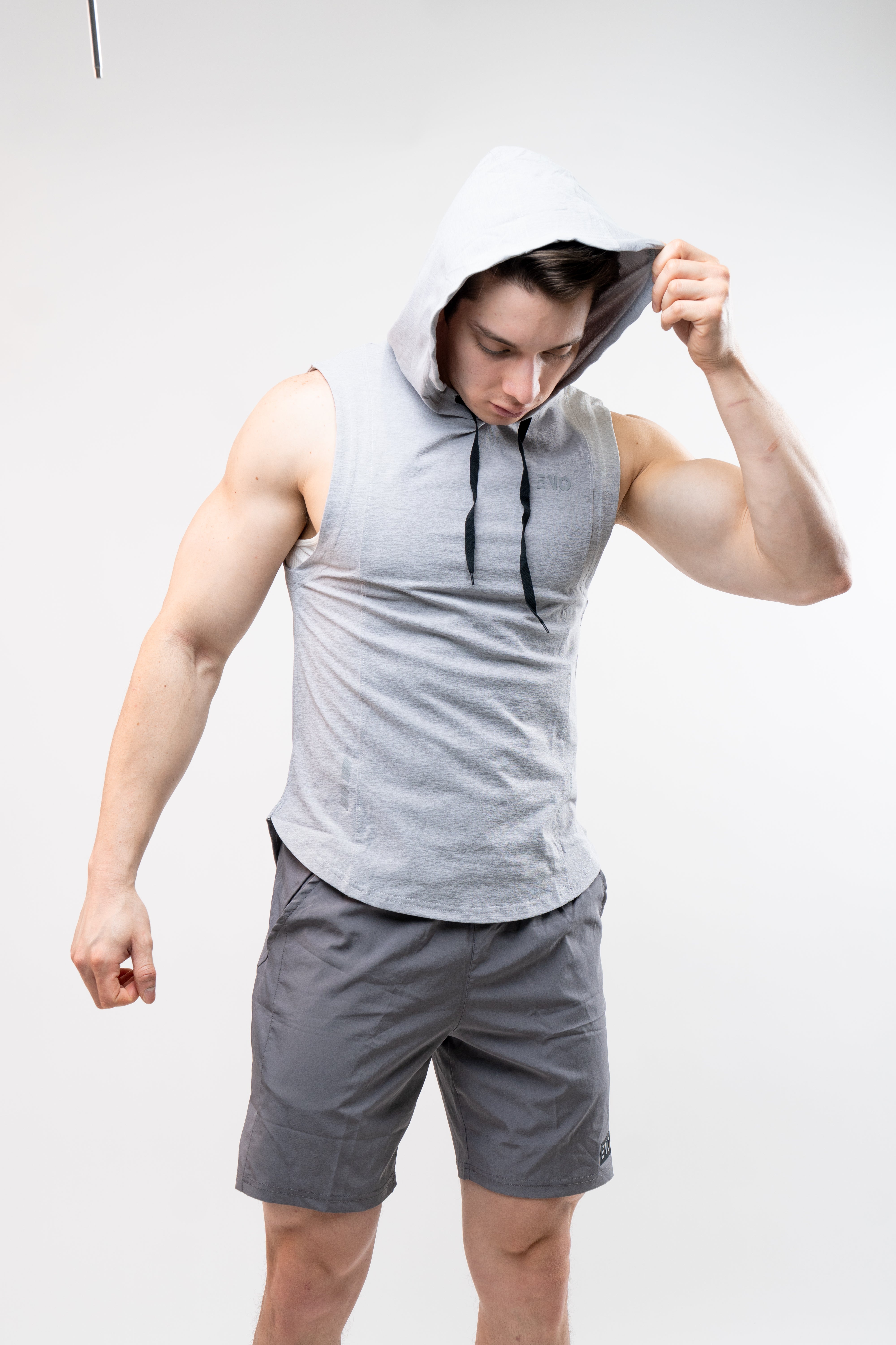 Workout No-Sleeve Hoodie Shirt Grey