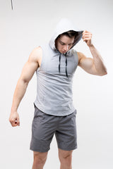 Workout No-Sleeve Hoodie Shirt Grey